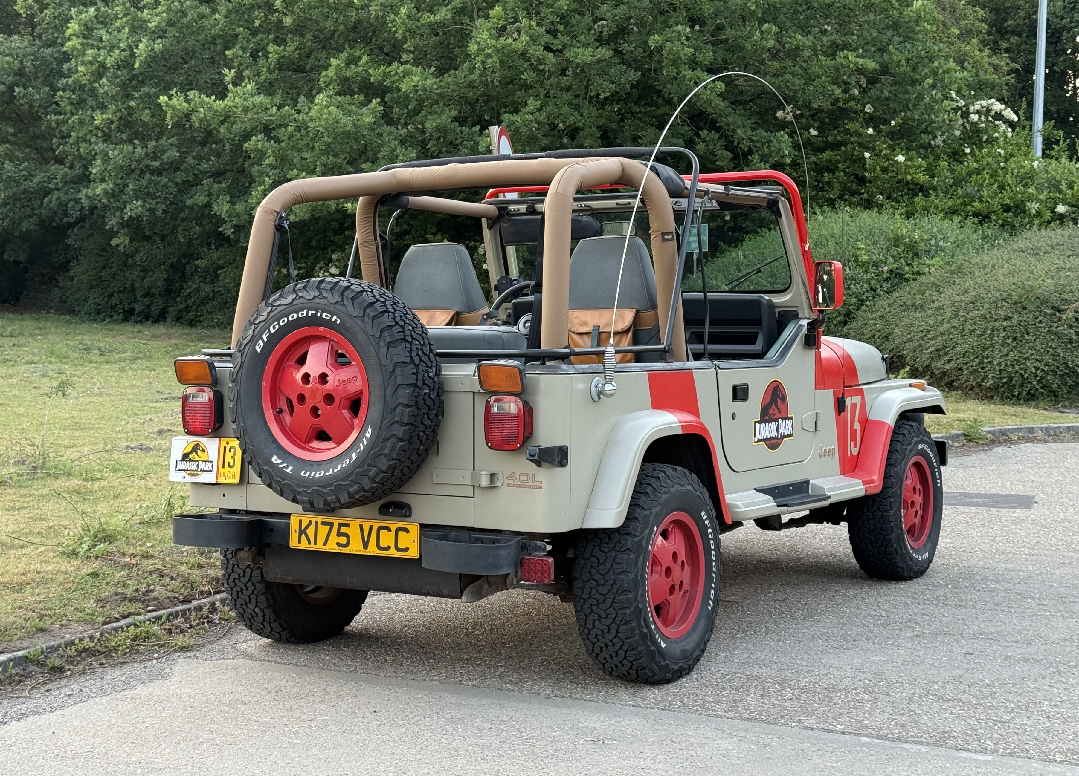 Jurassic Park Jeep event and wedding car hire UK rear view with soft top off